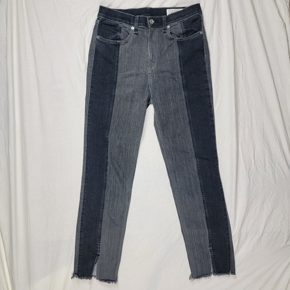 Rag & Bone Evelyn Two-Tone Gray Patchwork Stretch Denim Jeans Ankle Crop